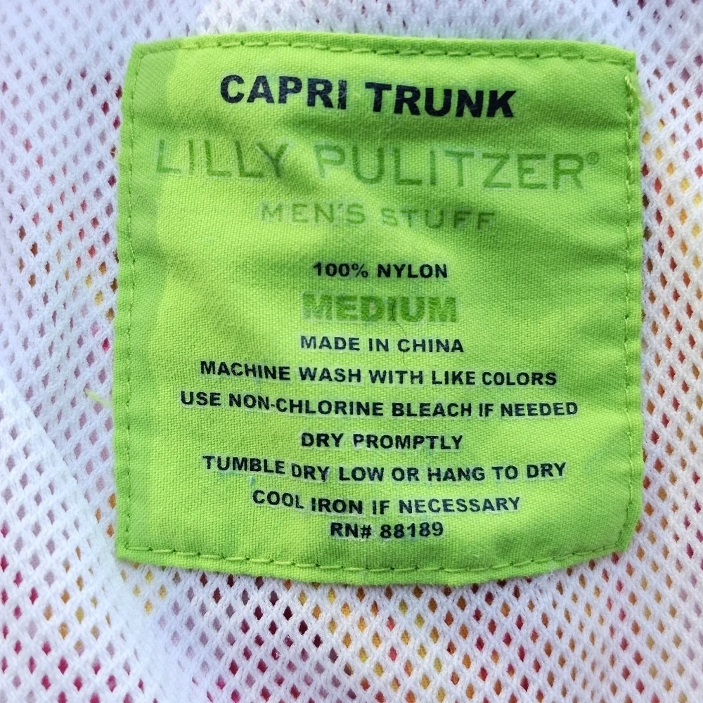 Lilly Pulitzer Men's Capri Trunk Yellow Pink Drawstring Mesh Lined Swim Shorts M